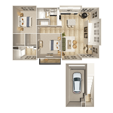 2 bed 2 bath B at The Crest at Oakwood Apartments, Georgia, 30566